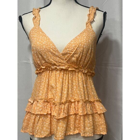 LUSH Ruffle Tiered Tank Top In Mango/ Yellow/ White - Picture 3 of 12